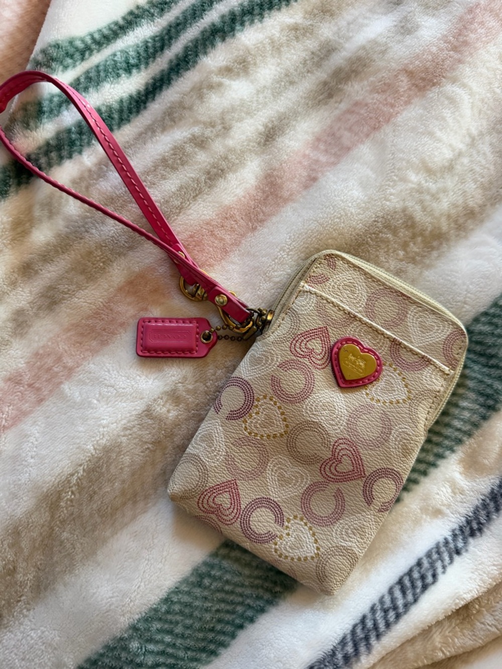 Coach Beige Heart-Print Wristlet